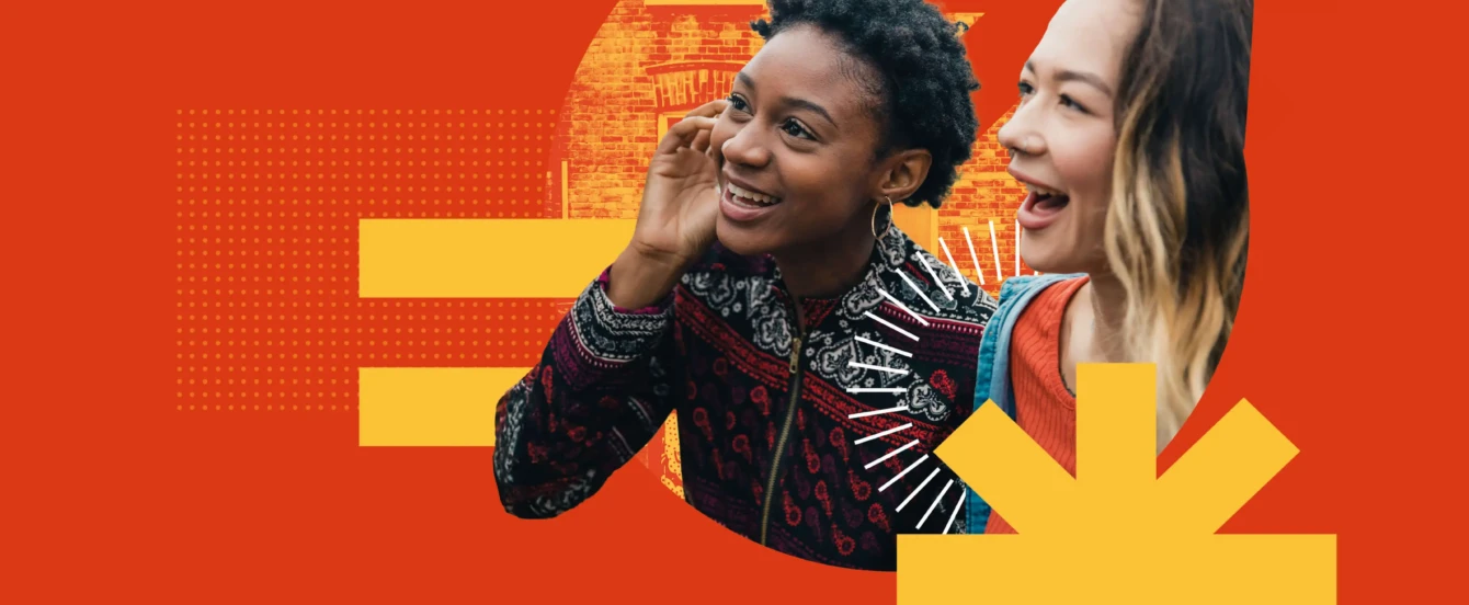 Cover for propel. illustrative graphic with two smiling women